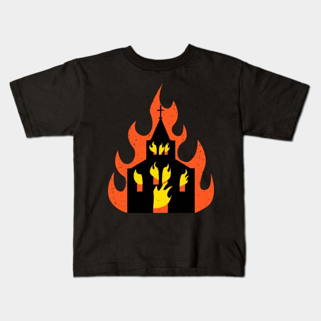 Occult Burning Church Kids T-Shirt by BlackRavenOath